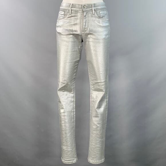Roberto Cavalli Denim - ROBERTO CAVALLI Size 4 Metallic Silver Coated Cotton Blend Skinny Jeans
